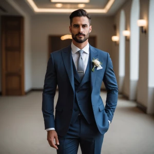 Photography, look to the front, a groom in a tailored modern sui...