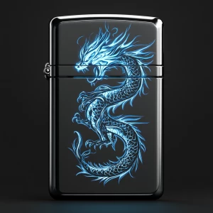 Photorealistic image of an antique silver lighter. The flame bur...