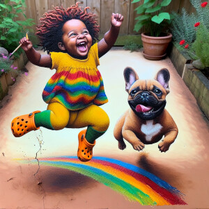 Whimsical Acrylic painting of an African American tan skin tone...