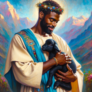 Oil painting of an African-American man resembling Jesus Christ,...