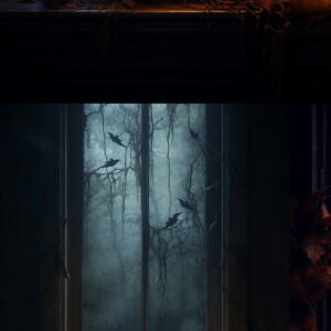 A hauntingly realistic image of a pumpkin resting on a windowsil...