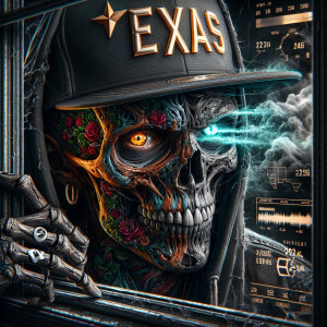 An intricately detailed Freddy Krueger, half face skull, wearing...