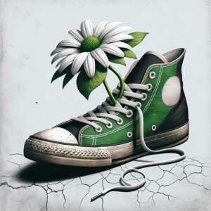 Create a 3D illustration featuring a GREEN, black, and white AIR...