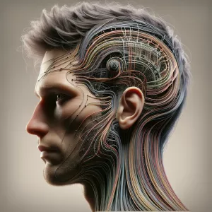 full color realistic male human head with hair looking directly...