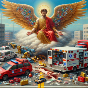 Create a realistic 3D oil painting depicting a scene of emergenc...