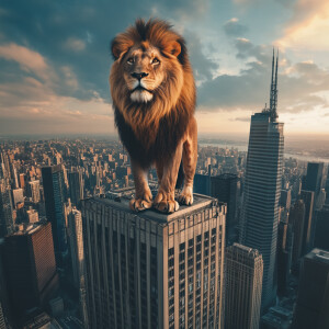 Lion on top of a skyscraper