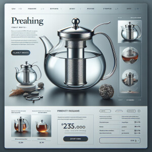 Create a product card for a glass teapot
