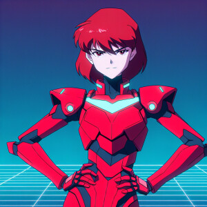 1990s anime screencap, asuka langley soryu wearing a red plugsui...