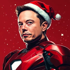 Elon Musk as Iron Man with Christmas mood. Use carton style.