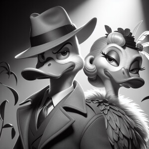 Duffy duck из looney tunes гангстер черного цвета сзади него кра...