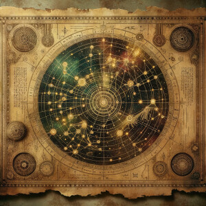Alien space star map on weathered canvas