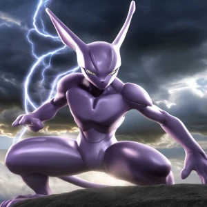 Create an image of Mewtwo, the genetically engineered psychic-ty...