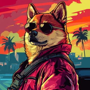 MEME DOGE in GTA art style, , in the style of a Grand Theft Aut...