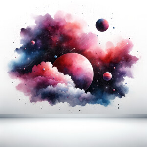 A white background, a pretty celestial pink and purples and red...