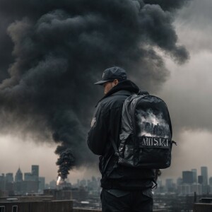 a charcoal image of man standing with their head bowed down, wea...