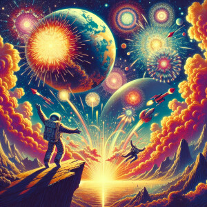 An imaginative depiction of Earth viewed as a fragment of debris...