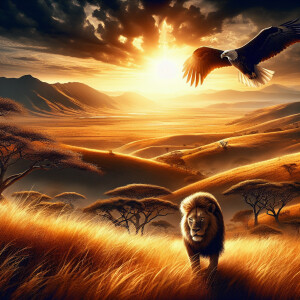 Separate Scene Prompt:  
"Illustrate a wild scene where a lion p...