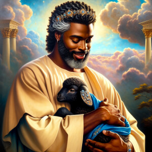 Oil painting of an African-American man resembling Jesus Christ,...