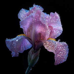 Arte de fantasía de brillo, mágico, flor de iris rosa de inviern...