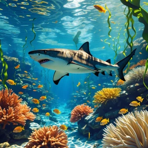 A dynamic scene of a Blacktip Shark gracefully swimming through...