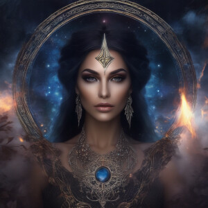 Beautifil goddess Lilith Eveningstar and her sigil