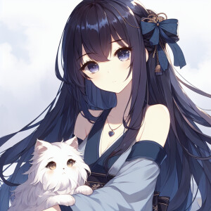 Hot anime woman with dark blue hair and dark brown eyes. She wea...