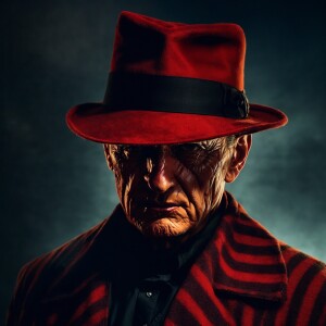A somber illustration of  Freddy Krueger.hyper realism.