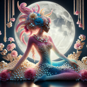 "Create an image of a majestic light skin Hawaiian woman whose f...