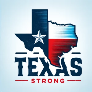 A logo with the Texas state Flag that says’Texas Strong’ Outline...