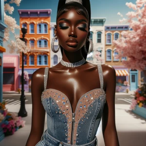 An ultra-glossy African American woman showcases her flawless br...