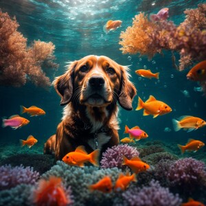 Imagine a mesmerizing scene featuring a little cute dog fully su...
