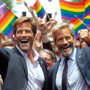 generate Dmitry Medvedev and Vladimir Putin at the gay parade