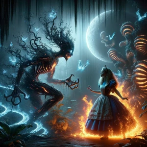 horror gothalyx Alice from alice in wonderland,gritty vibes, bla...
