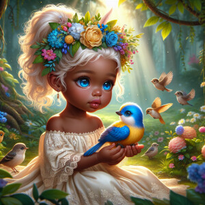 A magical scene featuring a light-skinned African-American toddl...