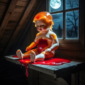 In a shadowy attic room, illuminated only by the soft glow of th...