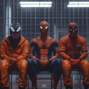 Image is a realistic 3d featuring three fictional characters sea...