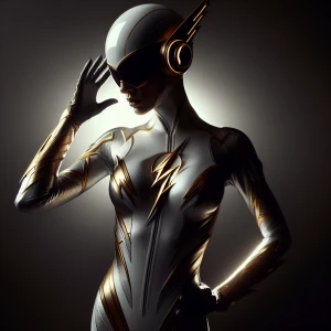 Create an image of a female version of the character Godspeed as...