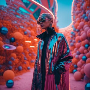 A person living in the year 21000, showcasing futuristic fashion...