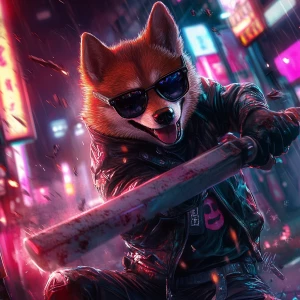 BONK meme Shiba Inu dog wearing sunglasses and a leather jacket,...