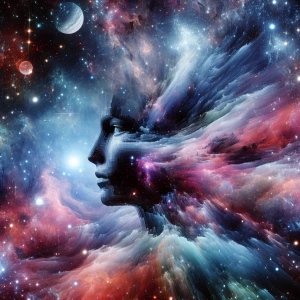 The background is a swirling cosmic vista, adding to the otherwo...