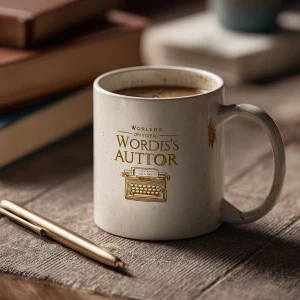 Minimalist vintage-style coffee mug design for writers, bold ser...