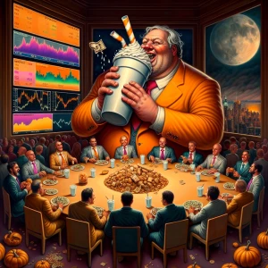 Image of a large orange man drinking the worlds milkshake and fa...