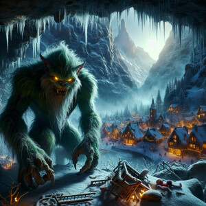 "In the icy shadows of Mount Crumpit, the evil Grinch stands, hi...