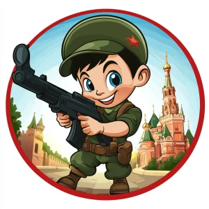 russian kid soldier, logo in disney style
