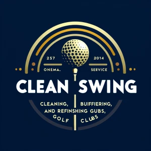 Design a logo for "Clean Swing," a golf club cleaning, buffering, polishing, and refinishing service. The logo should have a modern, minimalist design. Implement a more unique logo and stay away from a cliche gold logo design. The text "Clean Swing - cleaning, buffering, polishing, and refinishing golf clubs" should be in a clean, legible font, ensuring all letters are present and the text is fully visible within the logo frame with no added letters and numbers.  The overall style should be reminiscent of a high-end sporting goods brand.  Avoid overly cartoonish or cluttered designs. Follow the rule of 3 and all todays top modern logo design guidelines.