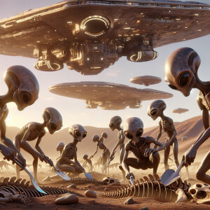Visualize a group of aliens, with their unique and diverse appea...