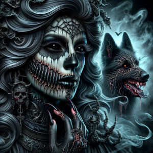 closeup of an intensely detailed horrorcore combined with dark-a...