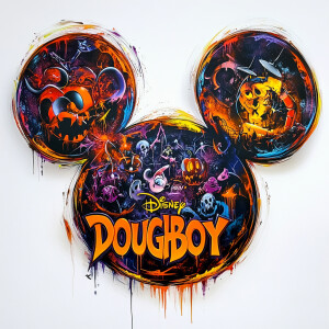 A vibrant and colorful depiction of Mickey Mouse ear outline fil...
