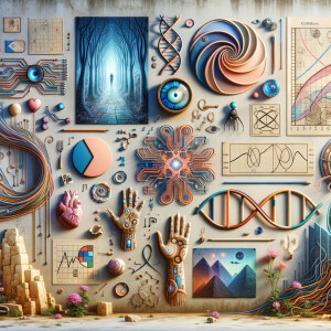 The golden ratio, Minimalist art Circuit, boards, circuitry, diagrams Cellular structures, DNA, circuit boards, colorful wires,  asian and Egyptian  graffiti, lie detector graphs, cardio, printout , branches infinity sign, cave, Art, handprints, distant birds flying, flowering vines, abstract gestural painting, dna, weather maps