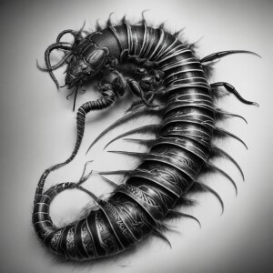 A tattoo sleeve full height sketch in a realistic black-and-whit...